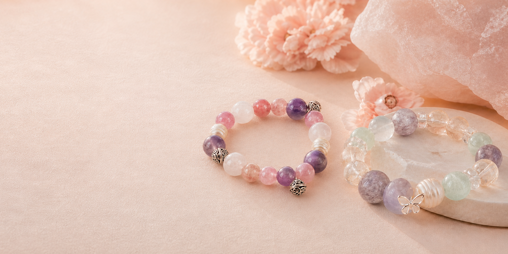 Layered jewelry styled for a premium homepage